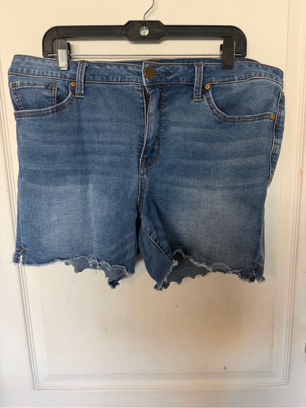 Seven7 Medium Blue Frayed Hem Denim Shorts